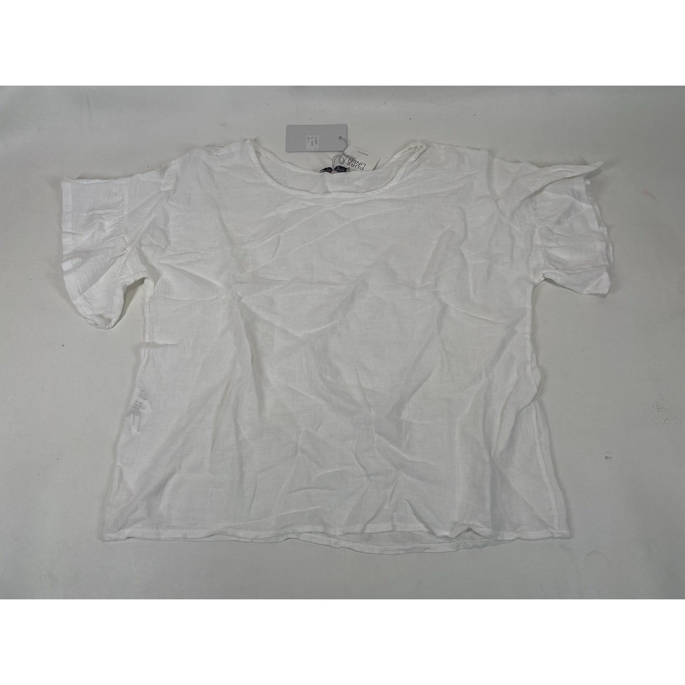 Elena Baldi‎ Linen Blouse Top Made In Italy Ruffle Sleeves Womens Size 8 White